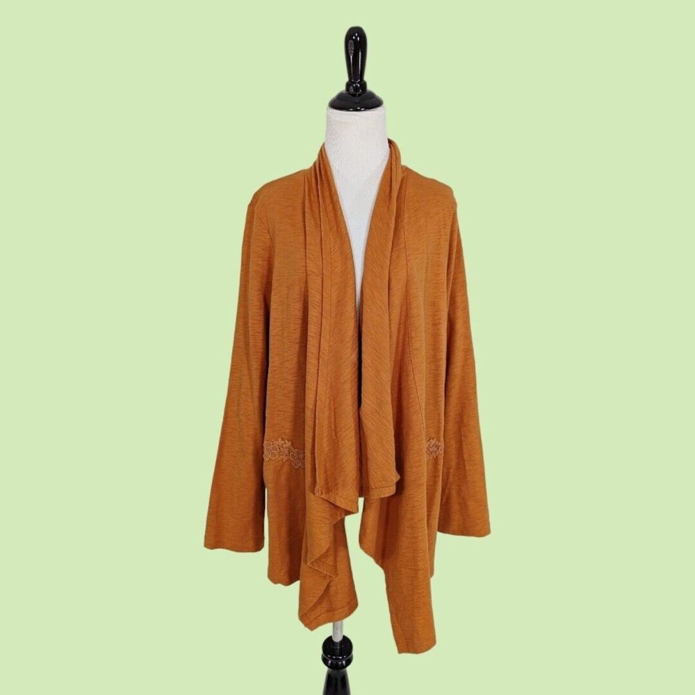 LOGO LORI GOLDSTEIN Open Cardigan‎ Sweater XL Floral Trim